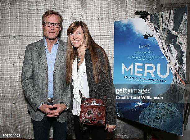 Conrad Anker and Jennifer Lowe-Anker attend a Celebration of MERU Screening And Reception at RED Studios on December 16, 2015 in Los Angeles,...