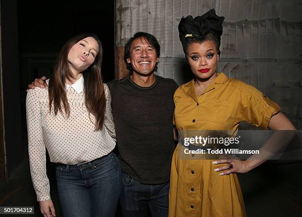 Jessica Biel, Jimmy Chin and Andra Day attend a Celebration of MERU Screening And Reception at RED Studios on December 16, 2015 in Los Angeles,...