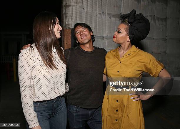 Jessica Biel, Jimmy Chin and Andra Day attend a Celebration of MERU Screening And Reception at RED Studios on December 16, 2015 in Los Angeles,...