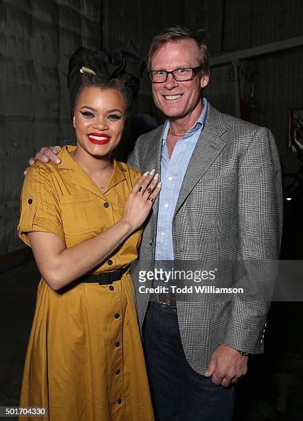 Andra Day and Conrad Anker attend a Celebration of MERU Screening And Reception at RED Studios on December 16, 2015 in Los Angeles, California.
