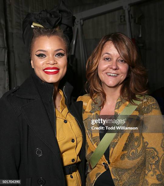 Andra Day and Tracy Mcknight attend a Celebration of MERU Screening And Reception at RED Studios on December 16, 2015 in Los Angeles, California.