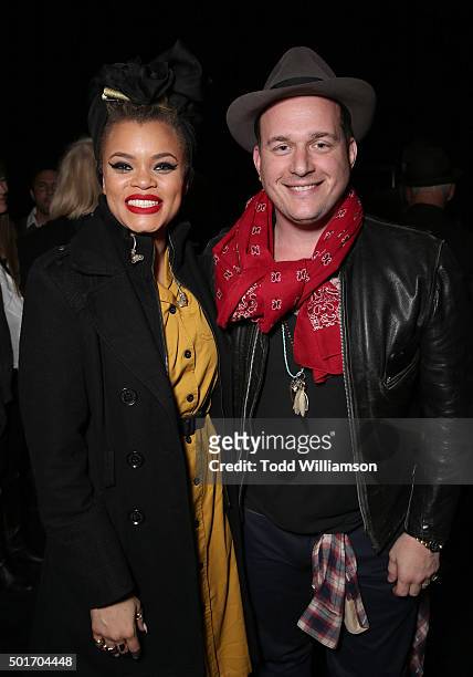 Andra Day and Composer J. Ralph attend a Celebration of MERU Screening And Reception at RED Studios on December 16, 2015 in Los Angeles, California.