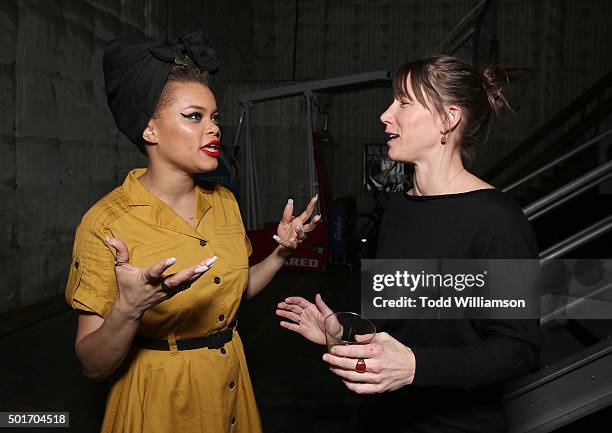 Andra Day and Shannon Ethridge attend a Celebration of MERU Screening And Reception at RED Studios on December 16, 2015 in Los Angeles, California.