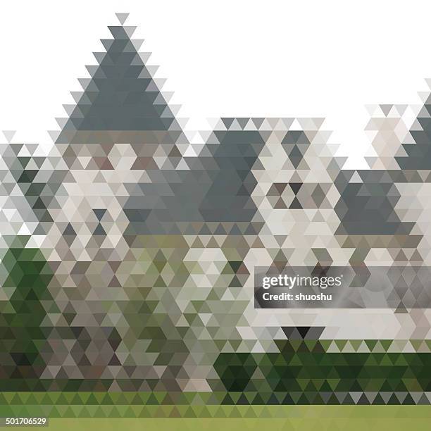 abstract color triangle style castle building pattern background - triangle ruler stock illustrations