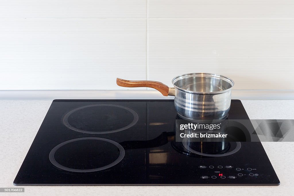 Pot in modern kitchen with induction stove