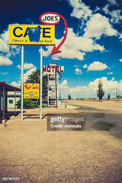 abandoned motel and cafe on route 66, usa - diner at the highway stock pictures, royalty-free photos & images