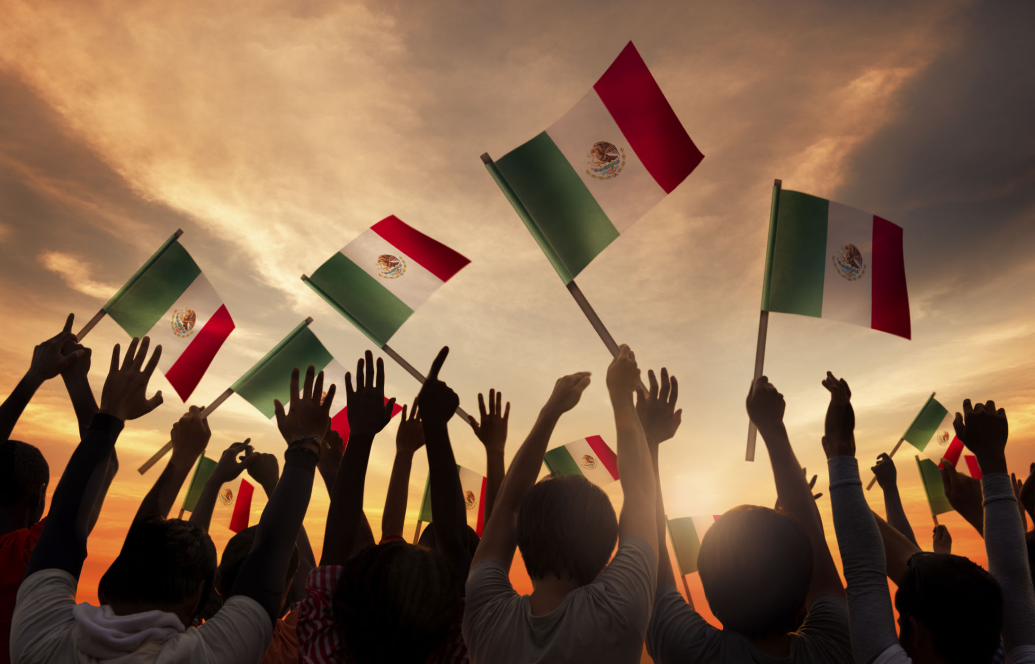 Group of People Holding National Flags of Mexico Group of People Holding National Flags of Mexico