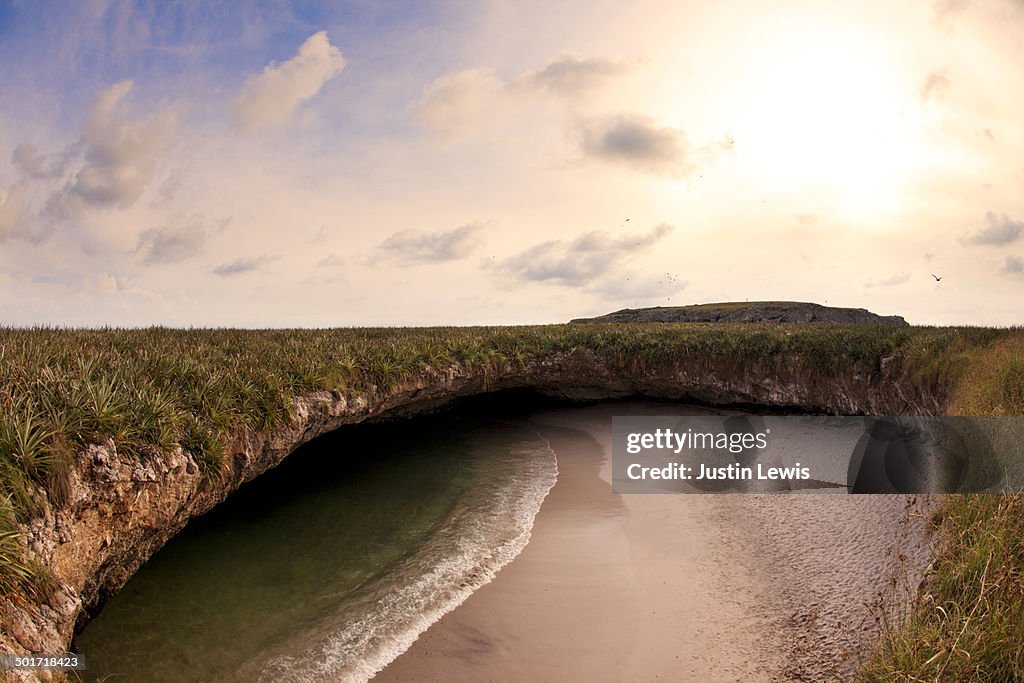 Beautiful hidden beach with rocky cove&plants