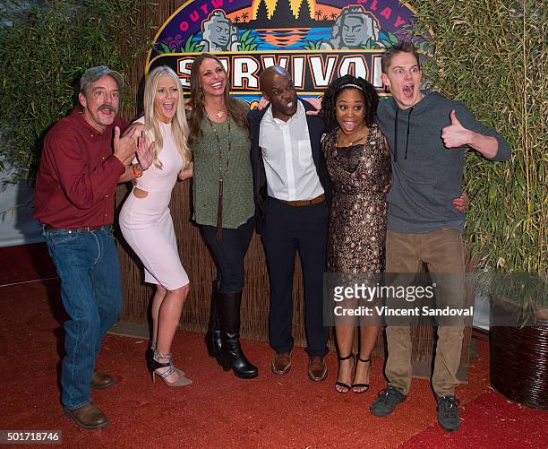 Contestants Keith Nale, Kelley Wentworth, Kimmi Kappenberg, Jeremy Collins, Latasha 'Tasha' Fox and Spencer Bledsoe attends CBS's "Survivor: Cambodia...