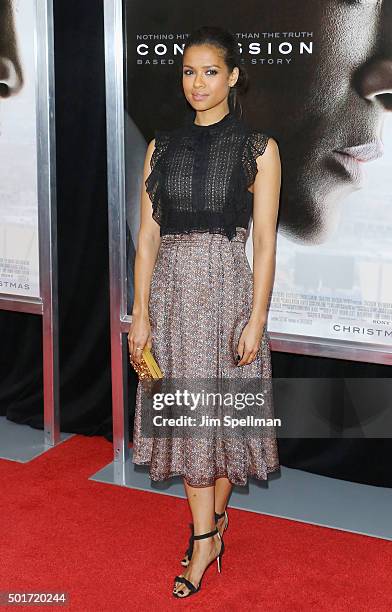Actress Gugu Mbatha-Raw attends the "Concussion" New York premiere at AMC Loews Lincoln Square on December 16, 2015 in New York City.