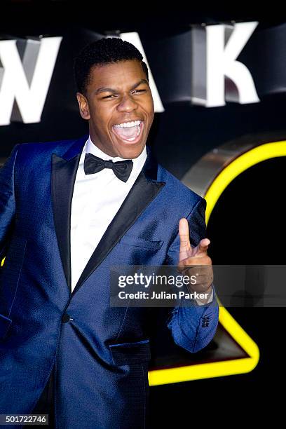 John Boyega attends the European Premiere of 'Star Wars: The Force Awakens' at Leicester Square on December 16, 2015 in London, England.