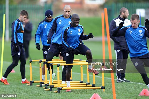 Golo Kante during the Leicester City training session at Belvoir Drive Training Complex on December 17, 2015 in Leicester, United Kingdom.