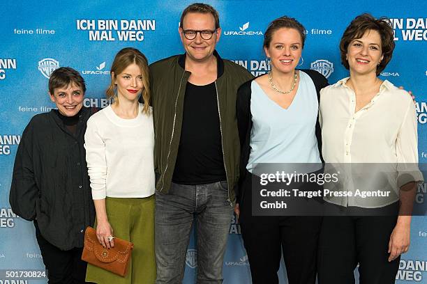 Katharina Thalbach, Karoline Schuch, Devid Striesow, Julia von Heinz and Martina Gedeck attend the photocall 'Ich bin dann mal weg' at Hotel De Rome...