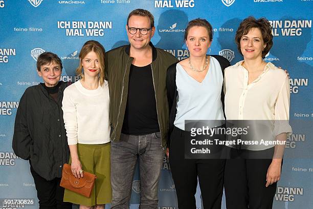 Katharina Thalbach, Karoline Schuch, Devid Striesow, Julia von Heinz and Martina Gedeck attend the photocall 'Ich bin dann mal weg' at Hotel De Rome...
