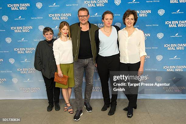 Katharina Thalbach, Karoline Schuch, Devid Striesow, Julia von Heinz and Martina Gedeck attend the photocall 'Ich bin dann mal weg' at Hotel De Rome...