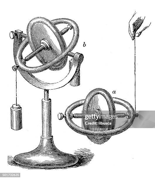 antique illustration of gyroscope - gyroscope stock illustrations