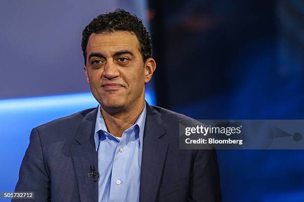 Emil Michael, senior vice president of Uber Technologies Inc., pauses while speaking during a Bloomberg television interview in New York, U.S., on...
