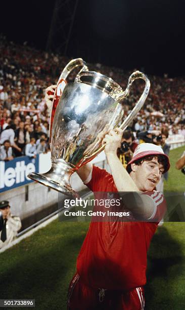 Notts Forest winger John Robertson with the European Cup after their 1-0 victory in the 1979 European Cup Final between Malmo and Nottingham Forest...