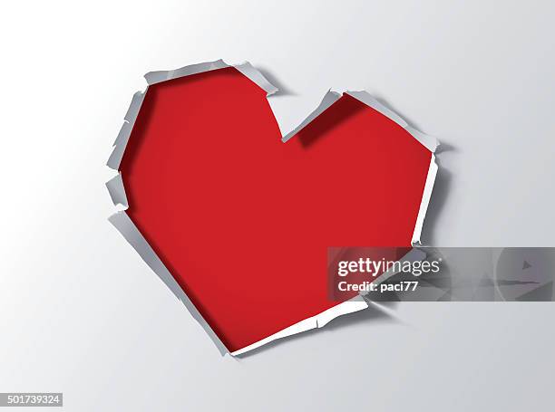 heart shape hole trough paper - breaking stock illustrations