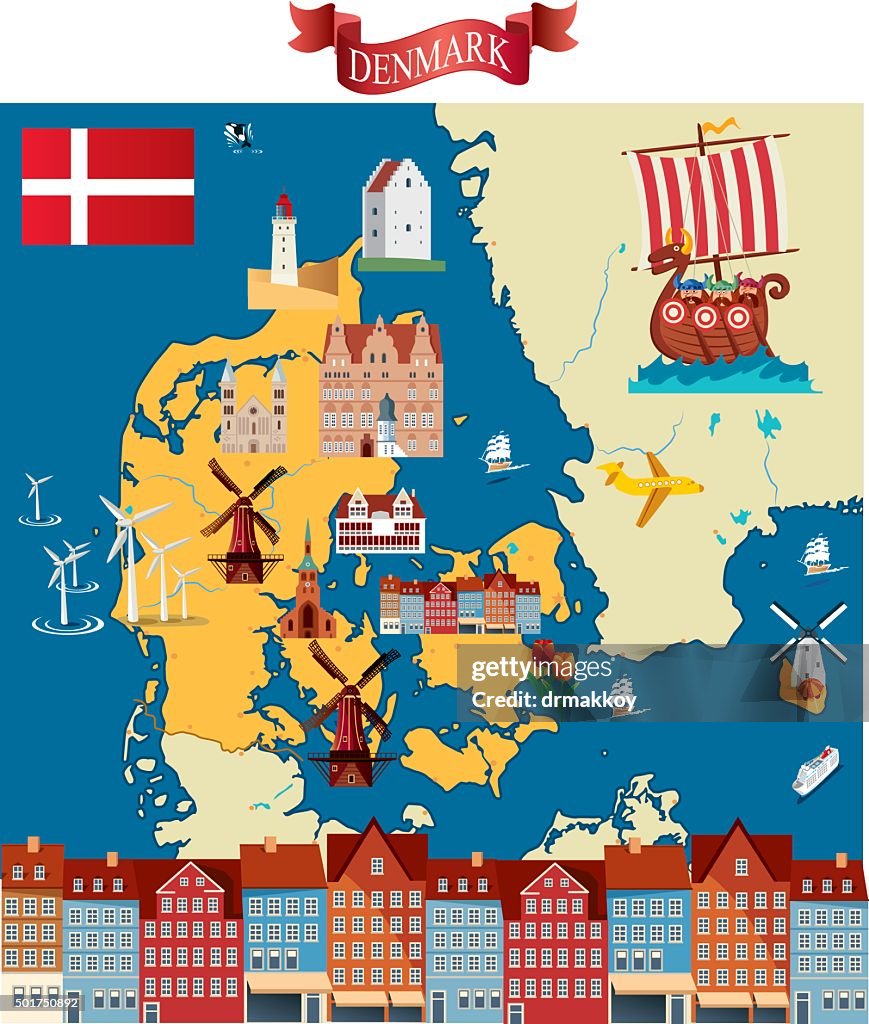 Cartoon map of Denmark