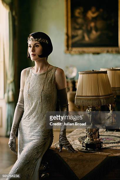 On set during the production of the last series of Downton Abbey with Michelle Dockery as Lady Mary Crawley photographed for Variety magazine on July...