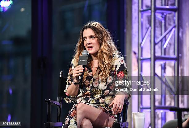 Actress Drew Barrymore attends AOL Build to discuss her new book 'Wildflower' at AOL Studios on December 17, 2015 in New York City.