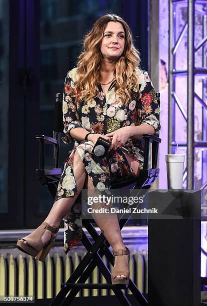 Actress Drew Barrymore attends AOL Build to discuss her new book 'Wildflower' at AOL Studios on December 17, 2015 in New York City.