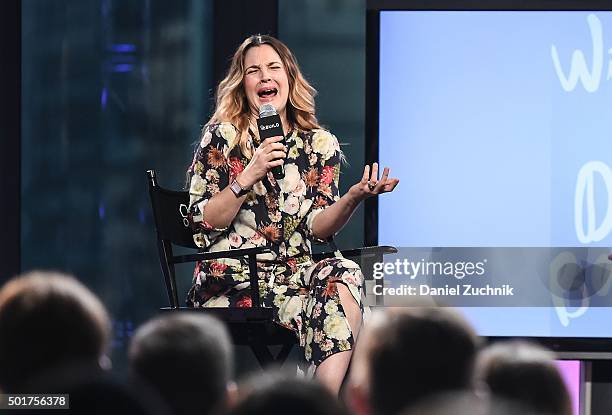 Actress Drew Barrymore attends AOL Build to discuss her new book 'Wildflower' at AOL Studios on December 17, 2015 in New York City.