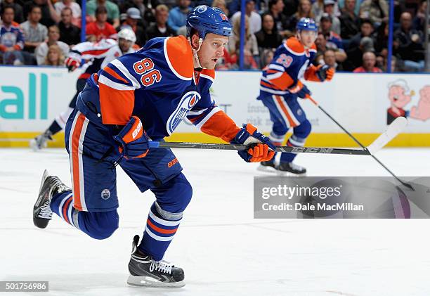 Nikita Nikitin of the Edmonton Oilers plays against the Washington Capitals at Rexall Place on October 22, 2014 in Edmonton, Alberta, Canada.