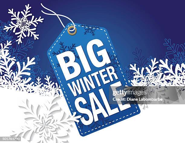 blue winter sale tag advertisement - winter sale stock illustrations