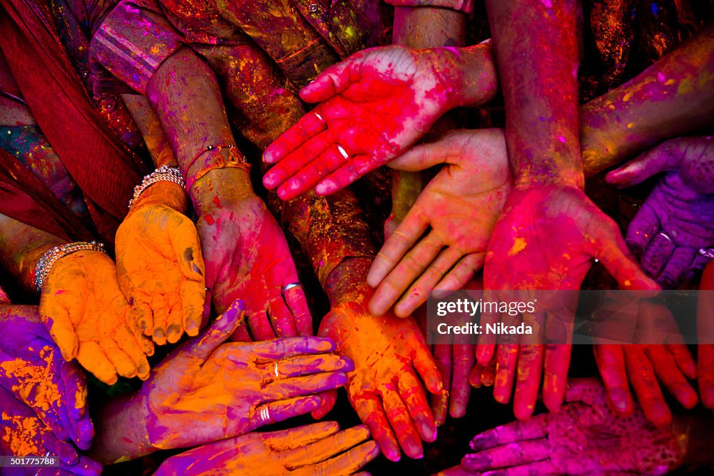 Holi festivalhands in India