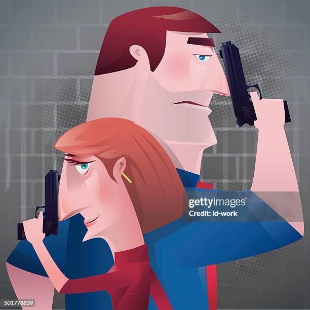 armed couple - woman with gun stock illustrations