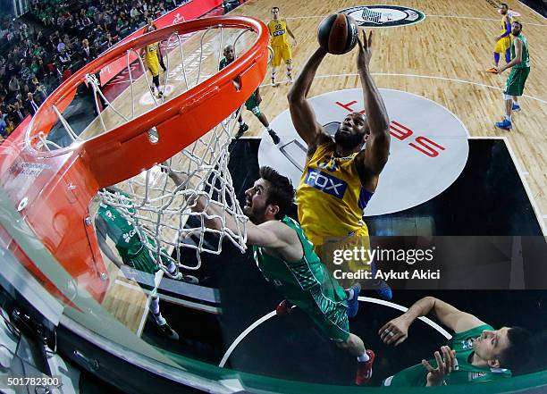 Arinze Onuaku, #33 of Maccabi Fox Tel Aviv in action during the Turkish Airlines Euroleague Basketball Regular Season Round 10 game between...