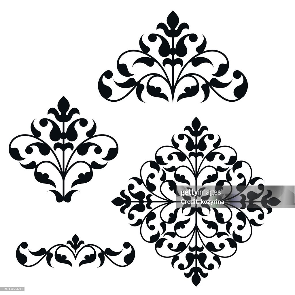 Set of ornamental floral elements for design