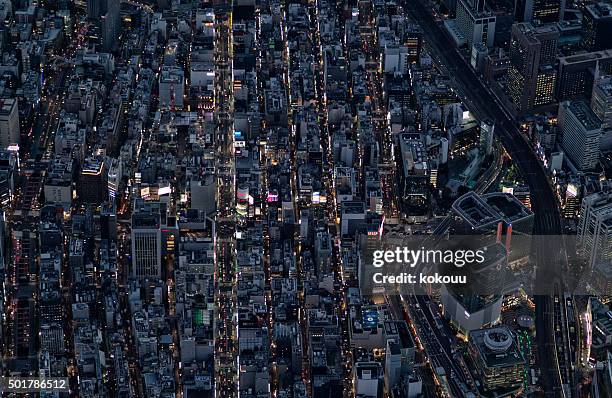 city landscape as seen from the air - aerial view city night stock pictures, royalty-free photos & images