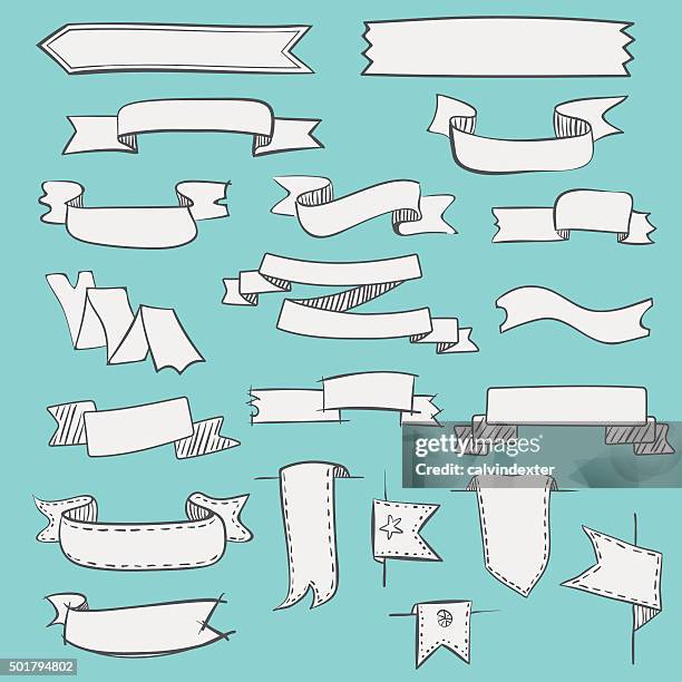 set of vintage hand drawn ribbons and labels - vintage banner icon set stock illustrations