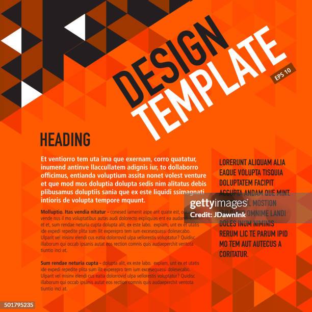 presentation polygonal triangle orange template with sample text layout - geometric quilt pattern stock illustrations