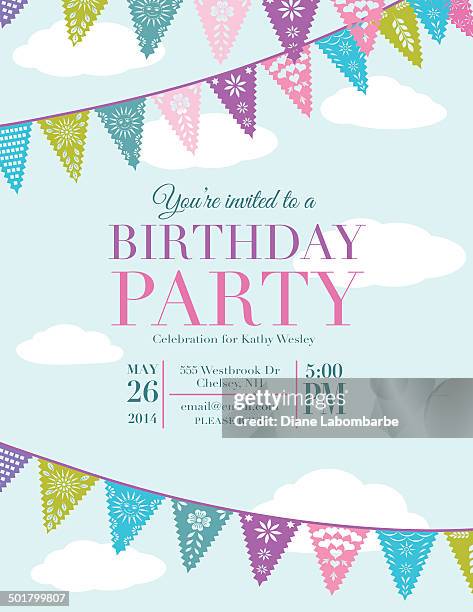 illustrations, cliparts, dessins animés et icônes de papel picado bannières anniversaire fête invitation template - invitation
