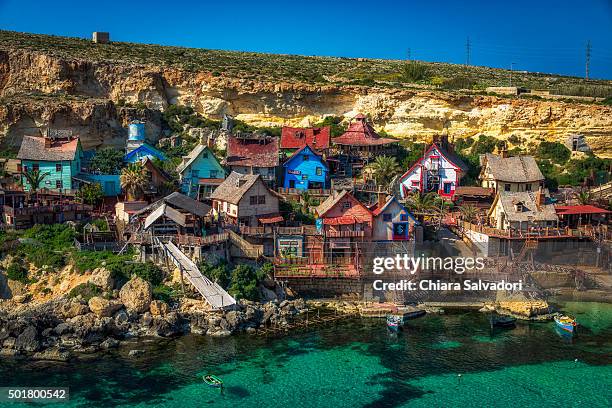 popeye village - maltese islands stockfoto's en -beelden