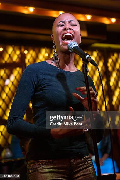 Singer Latice Crawford performs during the "War Room" Blu-ray Release Gospel Brunch at Red Rooster Restaurant on December 17, 2015 in New York City.