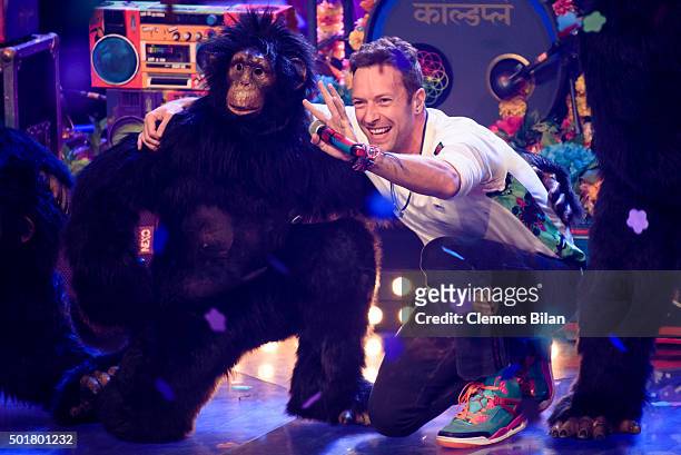 The band Coldplay with it's singer Chris Martin attend the TV show 'The Voice Of Germany - Finals' on December 17, 2015 in Berlin, Germany.
