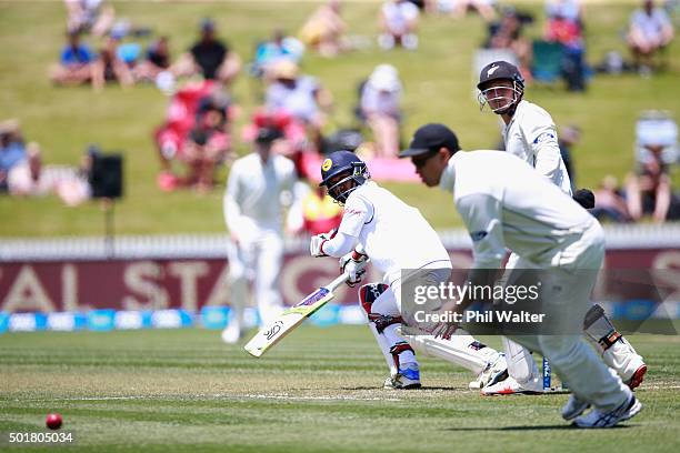 Udara Jayasundera of Sri Lanaka bats during day one of the Second Test match between New Zealand and Sri Lanka at Seddon Park on December 18, 2015 in...