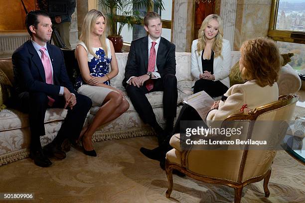 Donald Trump and his family - including wife Melania Trump and his children - sit down for an interview with Walt Disney Television via Getty Images...