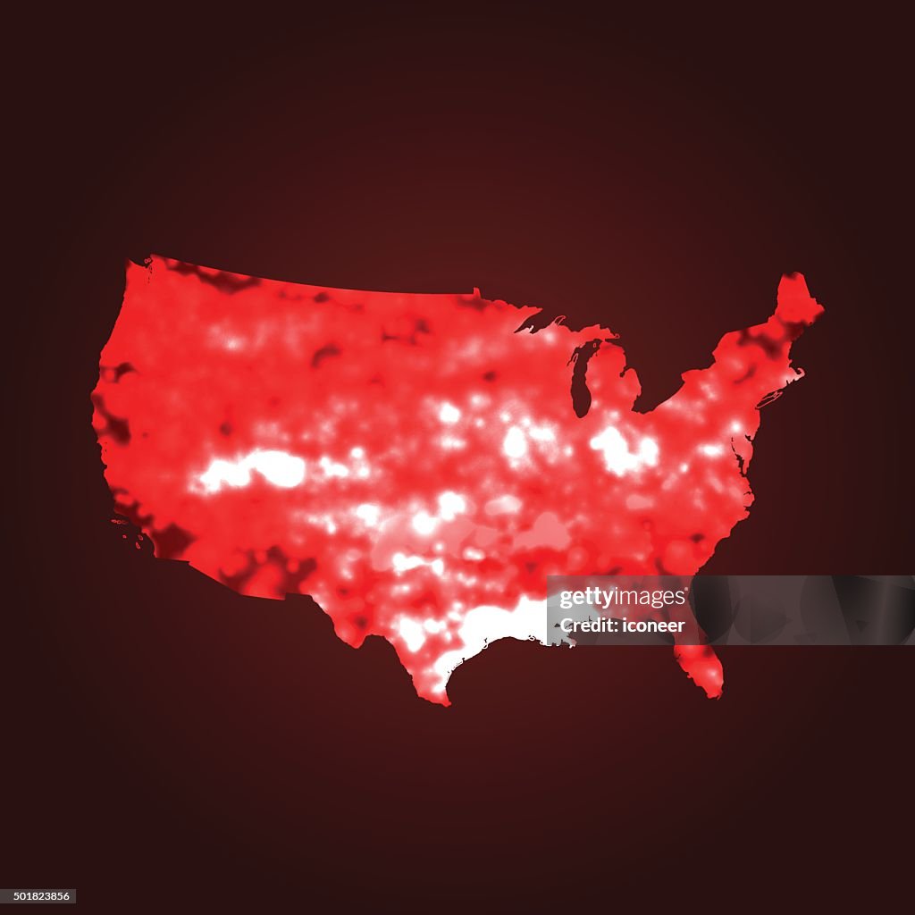 USA map global warming on red background
