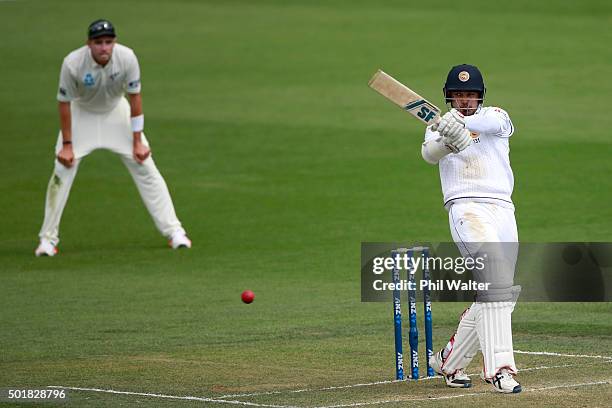 Milinda Siriwardana of Sri Lanaka bats during day one of the Second Test match between New Zealand and Sri Lanka at Seddon Park on December 18, 2015...