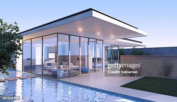 modern villa sunset - penthouse stockfoto's en -beelden