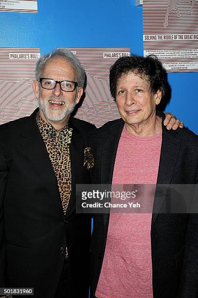 David Schweizer and Steven Friedman attend "Phalaris's Bull: Solving The Riddle Of The Great Big World" opening night at Beckett Theatre on December...