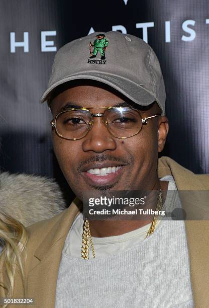 Hip-hop artist Nas attends the grand opening of the Wardrobe Department LA store at Wardrobe Department on December 17, 2015 in Los Angeles,...