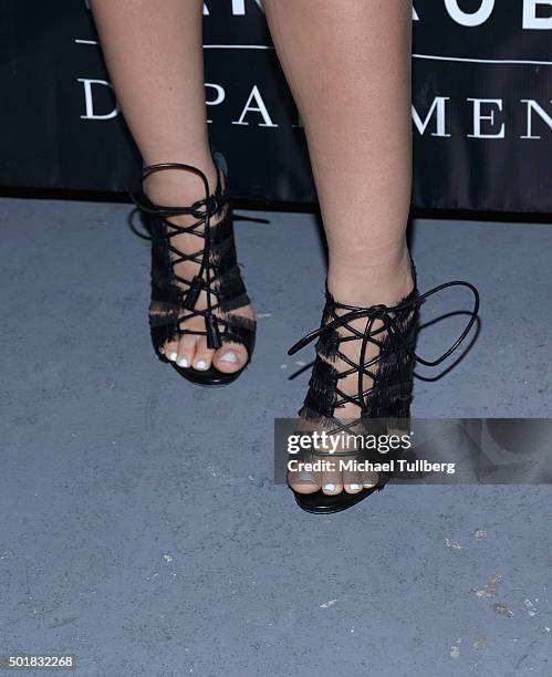 Actress India Westbrooks, shoe detail, attends the grand opening of the Wardrobe Department LA store at Wardrobe Department on December 17, 2015 in...