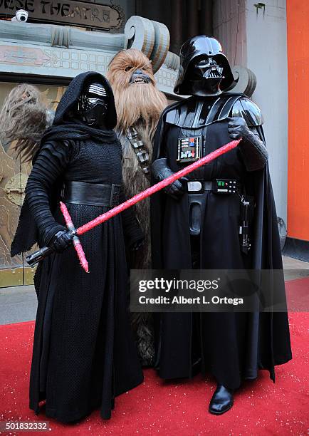 Cosplayers dressed as Kylo Ren, Chewbacca and Darth Vader at the "Star Wars" wedding of fans Andrew Porters and Caroline Ritter held in the forecourt...